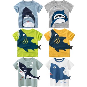 夏季兒童裝6-7男童短袖t恤3寶寶純棉半袖4-5歲小孩上衣服鯊魚圖案