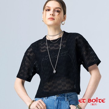 【新品2件7折】鏤空感立體刺繡短版短TEE(黑) - BLUE WAY ET BOîTE 箱子