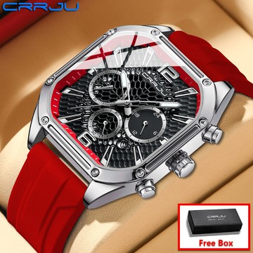 Crrju 男士防水手錶新設計石英機芯夜光指針多功能鐘錶運動風格時尚 2311