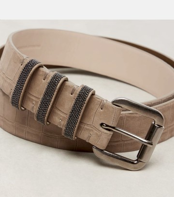 Brunello Cucinelli Monili croc-effect suede belt