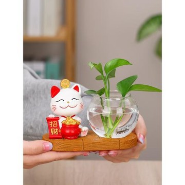 新年創意招財貓家居裝飾品水培小花瓶容器擺件客廳辦公室桌面插花