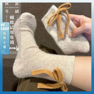 🔥隔日到貨🔥秋冬針織蝴蝶結堆堆襪 棉襪 保暖 襪子 女襪 少女 女生襪子 中筒襪 學生襪 少女襪 秋冬 綁帶 蝴蝶結