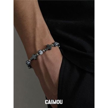 CAIMOU暗黑十字架串珠小眾設計男生手鏈女款冷淡風情侶款飾品手串