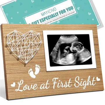 【新手媽媽】Baby Sonogram  -Love at First Sight- 超音波照片木製相框  4x6 照片 -懷孕公告創意- 新生兒嬰兒性別派對禮物 - 準媽媽 新手媽媽 紀念禮物 龍寶