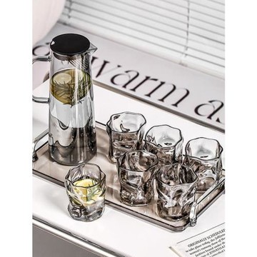 冷水壺套裝家用帶托盤高顏值大容量輕奢風泡茶壺耐高溫玻璃涼水壺