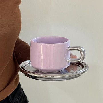 小眾設計款ins風撞色咖啡杯碟復古拿鐵杯下午茶馬克杯早餐牛奶杯