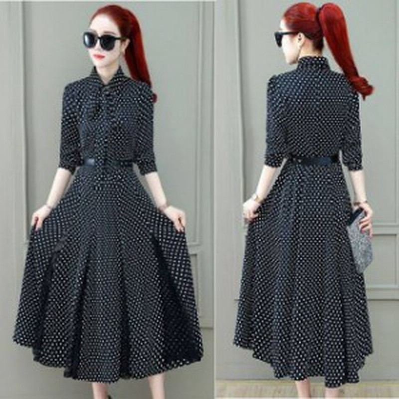 パーティードレス 結婚式 二次会 お呼ばれ ワンピース 袖あり お呼ばれドレス ドレス 代 30代 40代 ドット ミモレ丈 3xl 通販 Lineポイント最大1 0 Get Lineショッピング