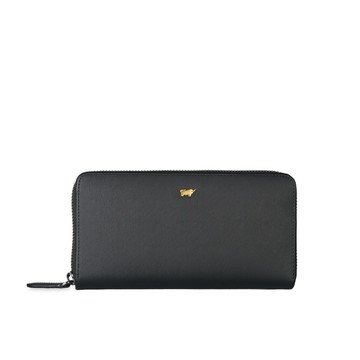 BRAUN BUFFEL 台灣總代理 HOMME-M 12卡拉鍊長夾(金色LOGO)-黑色/BF306-TW602-BK