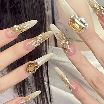 👑可可指藝👑現貨 隔日達【爆閃千金】法式穿戴甲  顯白穿戴甲 細狗尖美甲甲片  帶鉆穿戴甲 長款穿戴甲 爆閃美甲貼片