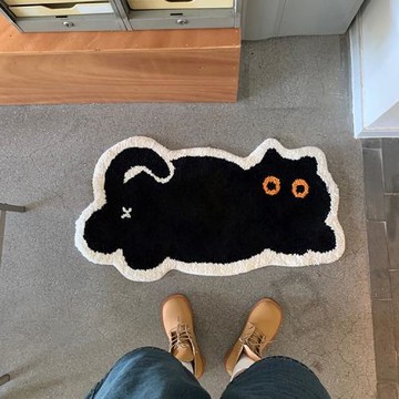 代發可愛黑貓咪植絨簇絨地毯客廳臥室床邊毯簡約毛絨家居創意地墊