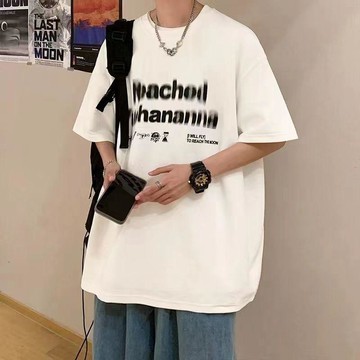 100%純棉純棉港風寬鬆短袖t恤男寬鬆ins原宿風高街chic港味五分袖