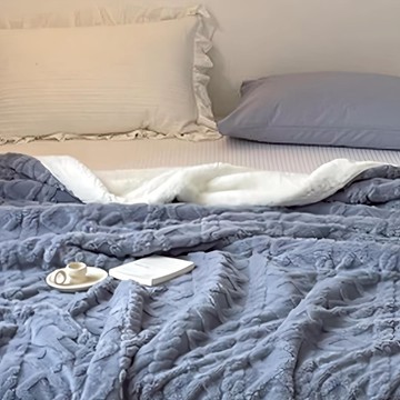 貝淇小舖 韓系精緻包邊塔芙絨羊羔絨毯被 雙面設計 法蘭絨  150 x 200cm  騎士藍色