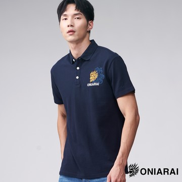 【首降買1送1】和藝術織紋鬼頭海浪短袖POLO衫(丈青) - BLUE WAY 鬼洗い