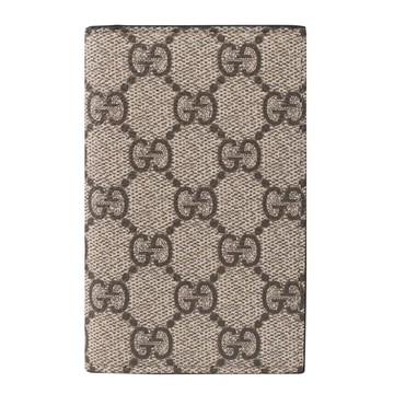 GUCCI 821209 GG Supreme 塗層印花對開式8卡收納夾.駝/咖