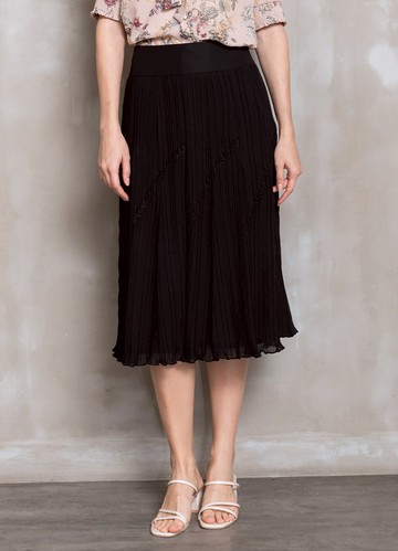 美緻時刻蕾絲飾雪紡壓褶中長裙