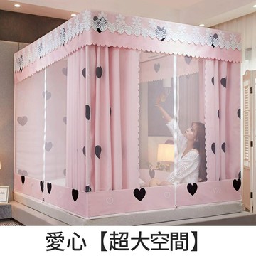床簾一體式遮光防塵蚊帳 加密加大三開門方頂蚊帳 1.2床單人蚊 1.5床 1.8雙人床 防摔蒙古包蚊帳