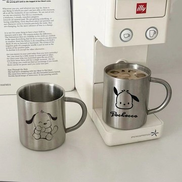 帕恰狗不鏽鋼水杯🎀 雙層不銹鋼杯子刷牙漱口杯食品級把手杯子防摔兒童水杯泡茶杯