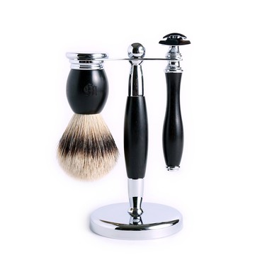 Grand Manner 黑檀木 雙面安全手動刮鬍刀 禮盒 組（傳統復古老式雙刃刮鬍刀片刀架）男生男朋友情人節父親節禮物