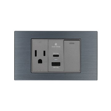 【易智快充】30W USB快充插座面板(AC+USB+LED開關)金屬碳灰