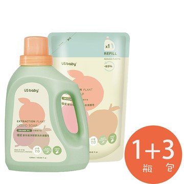 優生 嬰兒植淨酵素洗衣液體皂(嬰兒洗衣精)1200mlx1瓶+補充包1000ml*3包
