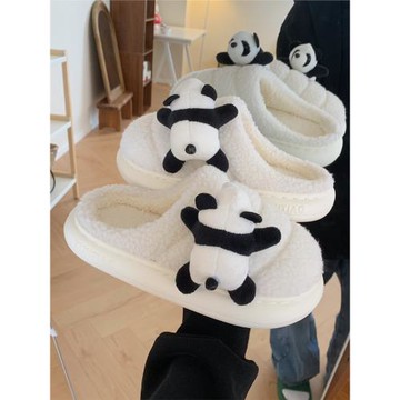 細細條 趣味可愛趴趴熊羊羔毛棉拖鞋情侶家用保暖冬季月子鞋男女