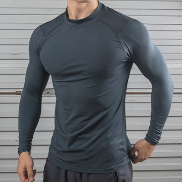 秋冬季運動健身小立領長袖男士緊身衣速干透氣彈力訓練服跑步上衣