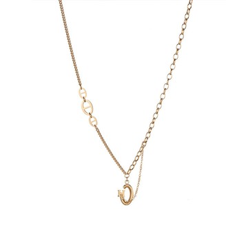 宏雲Hongyun-QJ-歐美英文h字母c組合吊墜項鍊豬鼻孔不對稱ab鏈條鎖骨鏈女鈦鋼鍍金