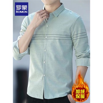 羅蒙長袖襯衫男士加絨保暖上衣服2025年冬季新款潮流休閑襯衣男裝