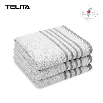 【TELITA】(3條組)竹炭緞條斜紋浴巾組