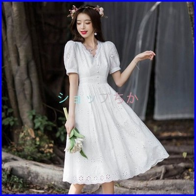 ワンピース レディース 白ワンピース きれいめ ロング 着痩せ Aラインワンピ Vネック 夏 お出かけ 結婚式ドレス 通販 Lineポイント最大get Lineショッピング