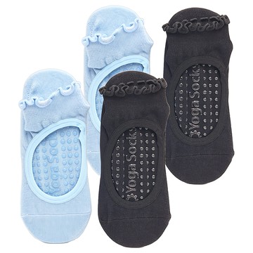 NicoFun 愛定做 捲捲花邊防滑瑜珈襪 女襪 FYK23YOGA02 22~24cm 優雅黑 + 天空藍 2雙