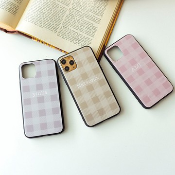 適用於多種型號的玻璃智慧型手機外殼 [格紋，個人化] 韓國格紋，柔和的顏色，細膩的顏色，iPhone JI75U