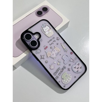 ✨台灣出貨✨花籃棉襖狗狗適用iPhone15/16promax蘋果手機殼13透明12黑邊17/11