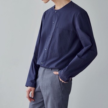 正韓圓領單口袋棉麻質感長袖襯衫 3色 YUPPIE 現貨商品