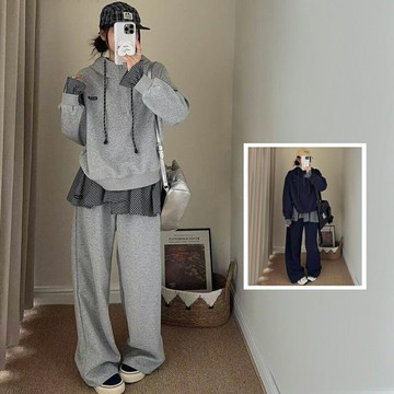 ＊ORead＊假兩件格紋拼接連帽衛衣兩件套(2色S~XL)