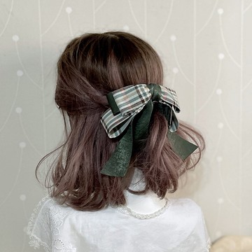布藝仙女夾 /軍綠格紋 香蕉夾 鯊魚夾 髮叉 髮圈 邊夾 馬尾夾 髮