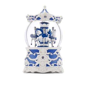 讚爾藝術 JARLL ART｜雨後藍洛可可傘蓋旋轉木馬水晶球音樂盒擺件