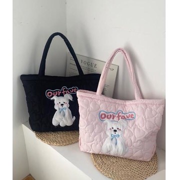 可愛毛絨小狗單肩包學生包愛心刺繡托特包秋冬軟糯布袋超大容量包