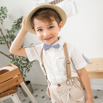 //生日派對.畢業典禮.花童禮服//Charles系列白襯衫卡其短褲組