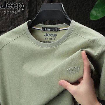 JEEP短袖T恤男士夏季新款純色圓領套頭打底衫寬松半袖男裝上衣潮