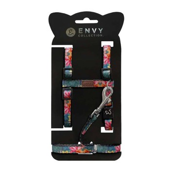 ENVY COLLECTION 貓胸背帶 Set H型調節式 高強度耐磨POM扣環 安全插扣  熱帶天堂鳥  LEAD 10 x 1200mm/NECK 10 x 240~390mm/CHEST 10 x 275~460mm  1個