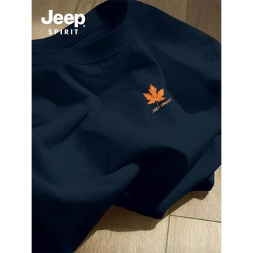 Jeep吉普重磅純棉男士短袖t恤男2026新款夏季藏青圓領半袖上衣服
