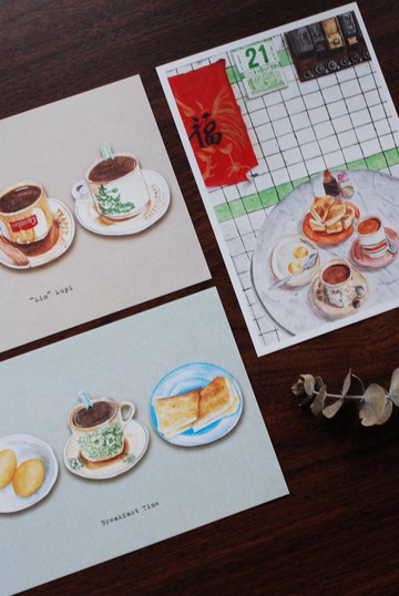 Silver-Yang 手繪明信片|| 馬來西亞。Kopitiam的早餐時光