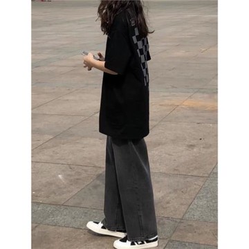 牛仔褲女2025年春秋新款寬松直筒高腰顯瘦松緊腰學生小個子闊腿褲