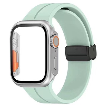硅膠折疊磁吸錶帶+秒變防摔殼 適用 Apple watch 11 10 9 蘋果新款42 4445 46 49mm腕帶