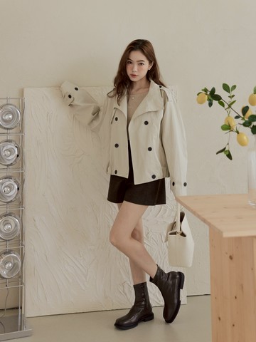 小立領雙排釦風衣外套