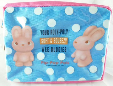 【震撼精品百貨】粉色小兔 塑膠防水化妝包 藍底白點  震撼日式精品百貨