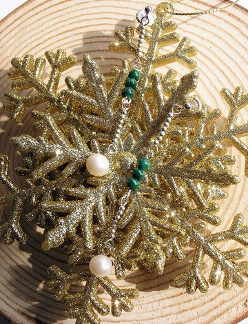 925純銀配淡水珍珠及孔雀石(Malachite)耳環 自家設計及手工製