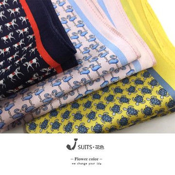 真絲印花西服口袋巾蠶絲花紋小眾動物藏青色粉色黃色印花胸巾袋巾