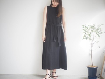 亞麻長版連身裙 黑色 No.133-01